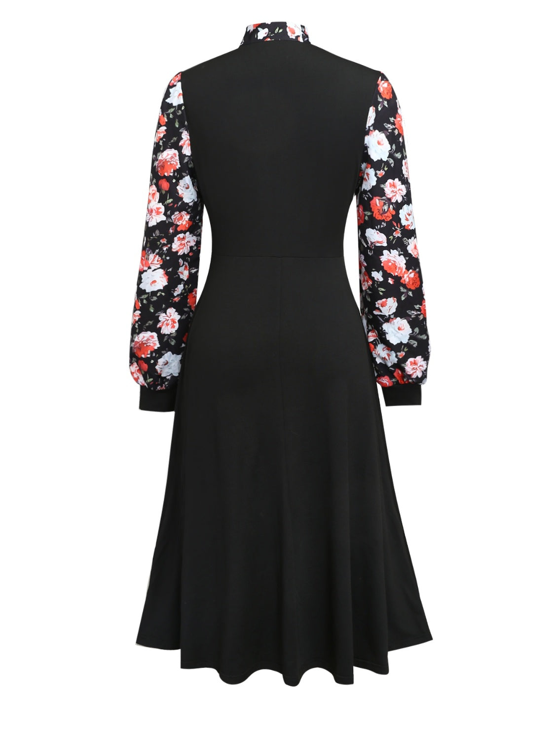 Stacey B's Printed Tie Neck Long Sleeve Midi Dress