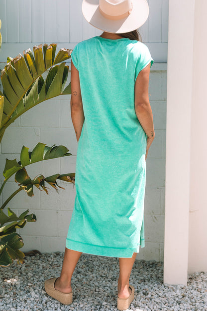 Stacey B's Clearly Aqua Mineral Wash Pocketed T-shirt Long Dress