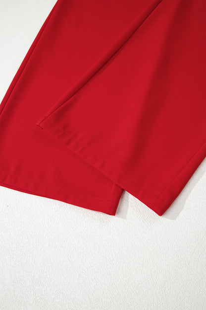 Stacey B's Fiery Red Pleated Detail Pull On High Elastic Waist Loose Straight Pants