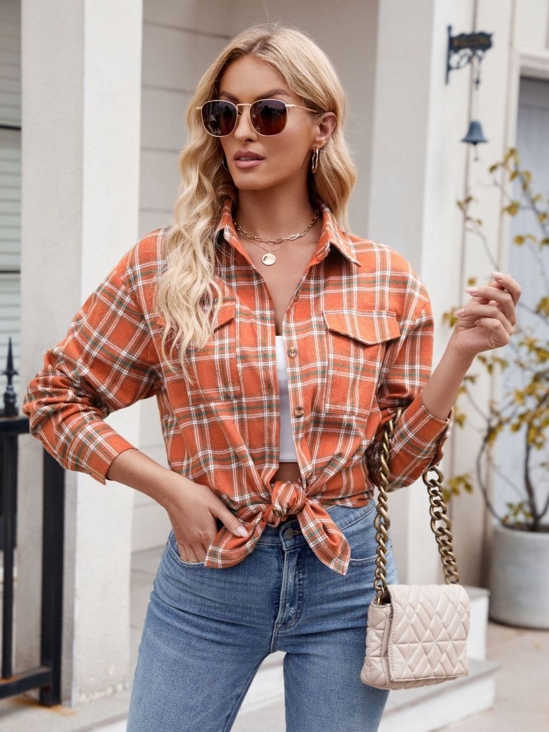 Stacey B's Mandy Plaid Button Up Long Sleeve Shirt