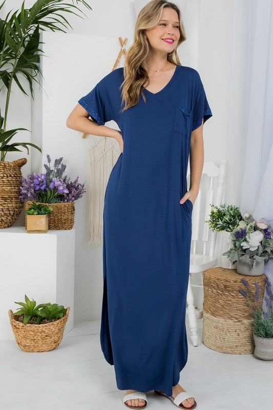 Stacey B's Plus Solid Rhinestone Maxi Dress