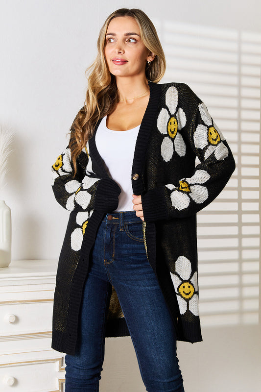 Stacey B's Perfee Floral Button Down Longline Cardigan