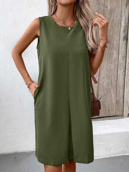 Stacey B's Pocketed Round Neck Sleeveless Mini Dress