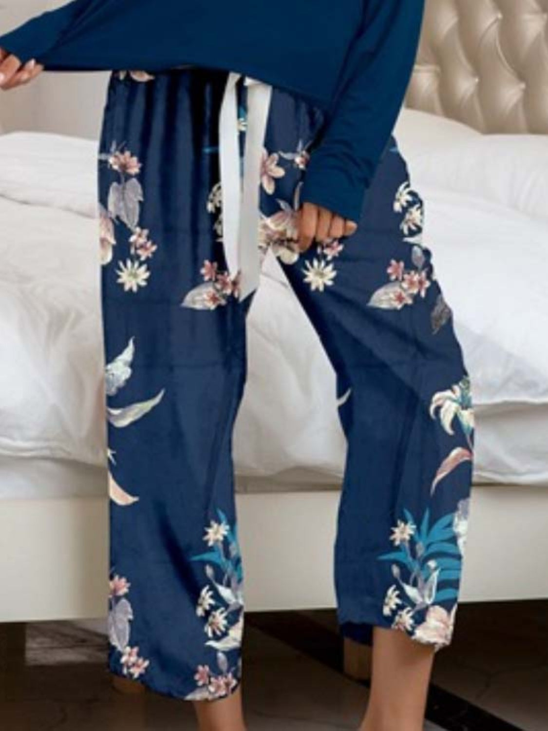 Stacey B's Round Neck Top and Printed Pants Lounge Set