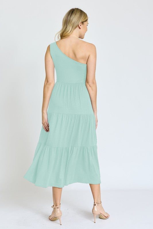 Stacey B's One Shoulder Ruffle Midi Dress