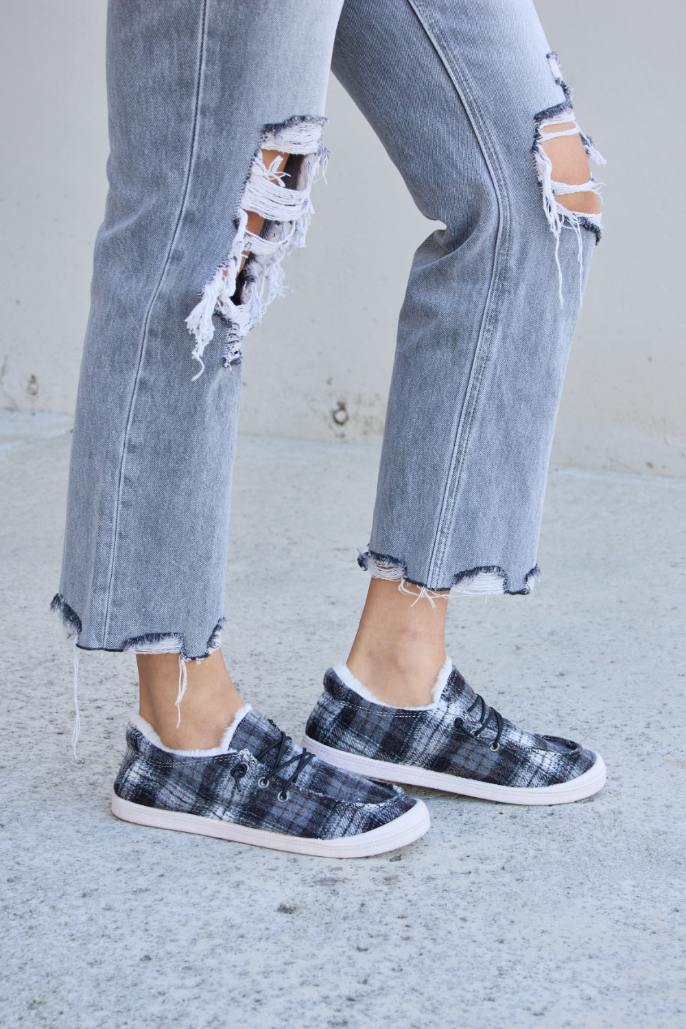 Stacey B's Forever Link Plaid Plush Flat Sneakers