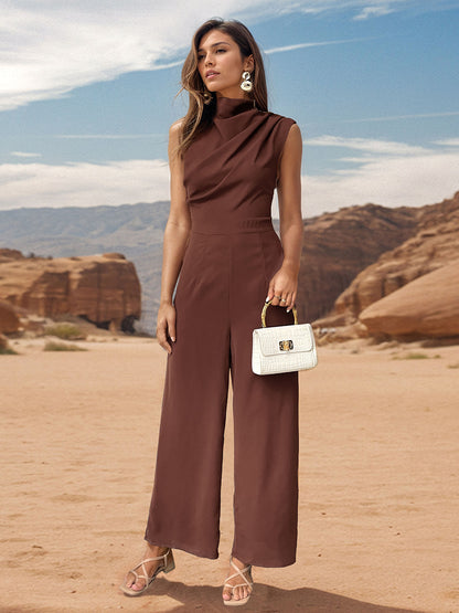 Stacey B's Ruched Mock Neck Sleeveless Jumpsuit