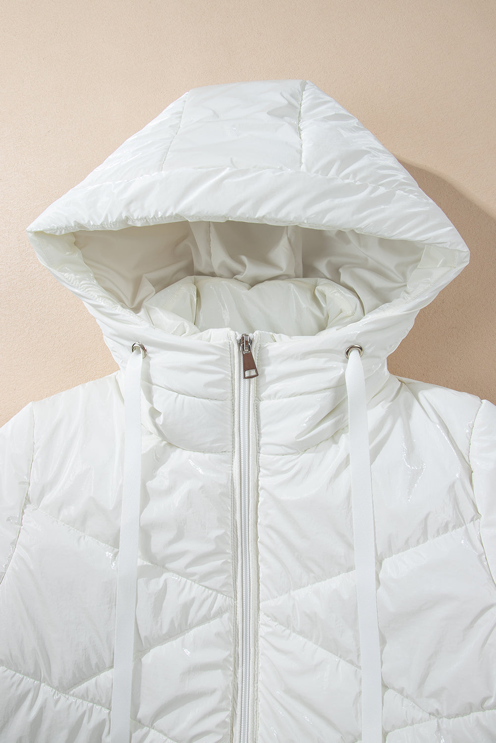 Stacey B's White Solid Quilted Hooded Zip Up Puffer Coat