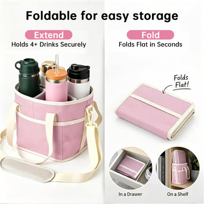 Stacey B's 4-Compartment Leakproof Drink Carrier Bag – Adjustable Strap Beverage Holder for Car & Travel