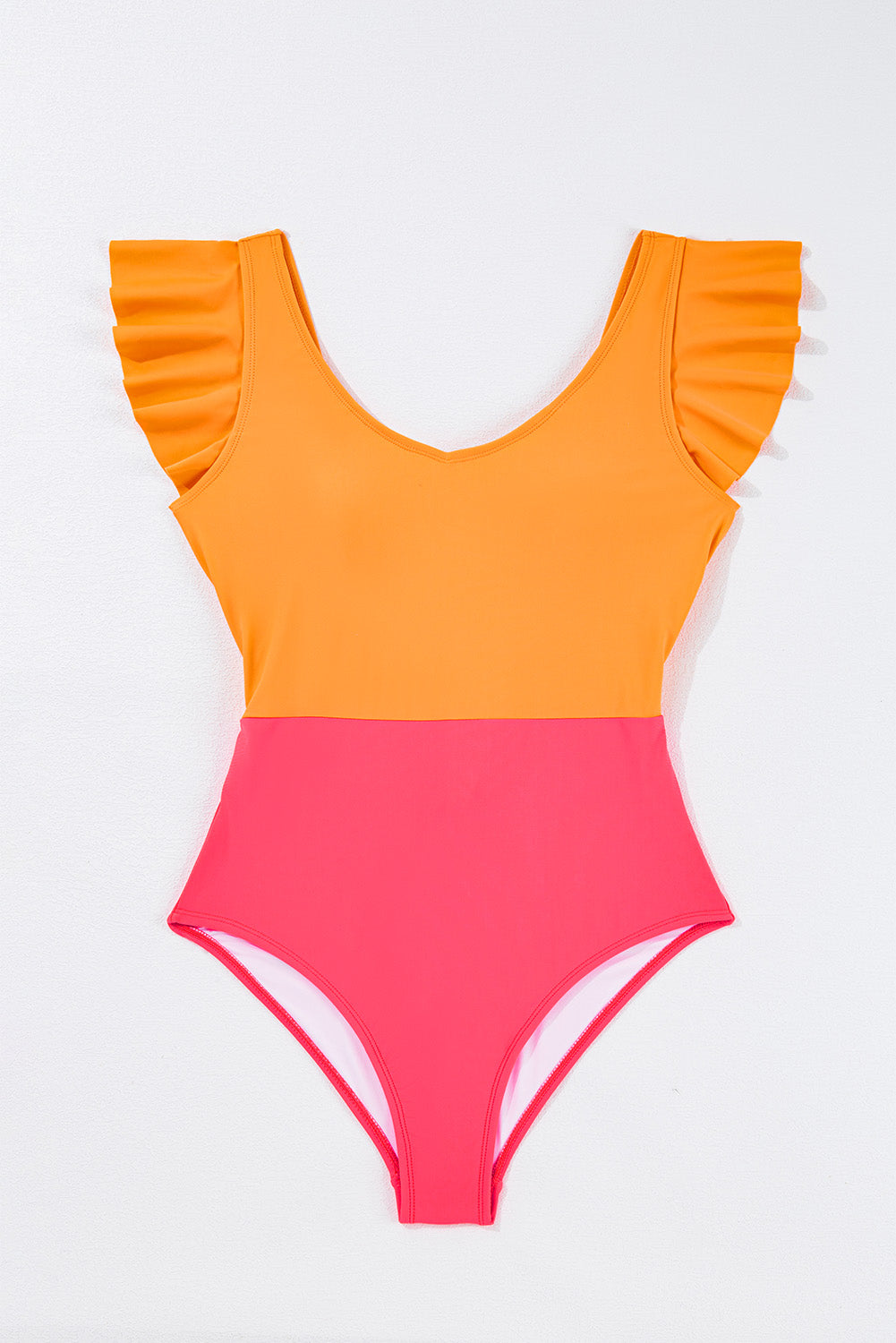 Stacey B's Vitality Orange Color Block Ruffled Knotted Backless One Piece Swimsuit