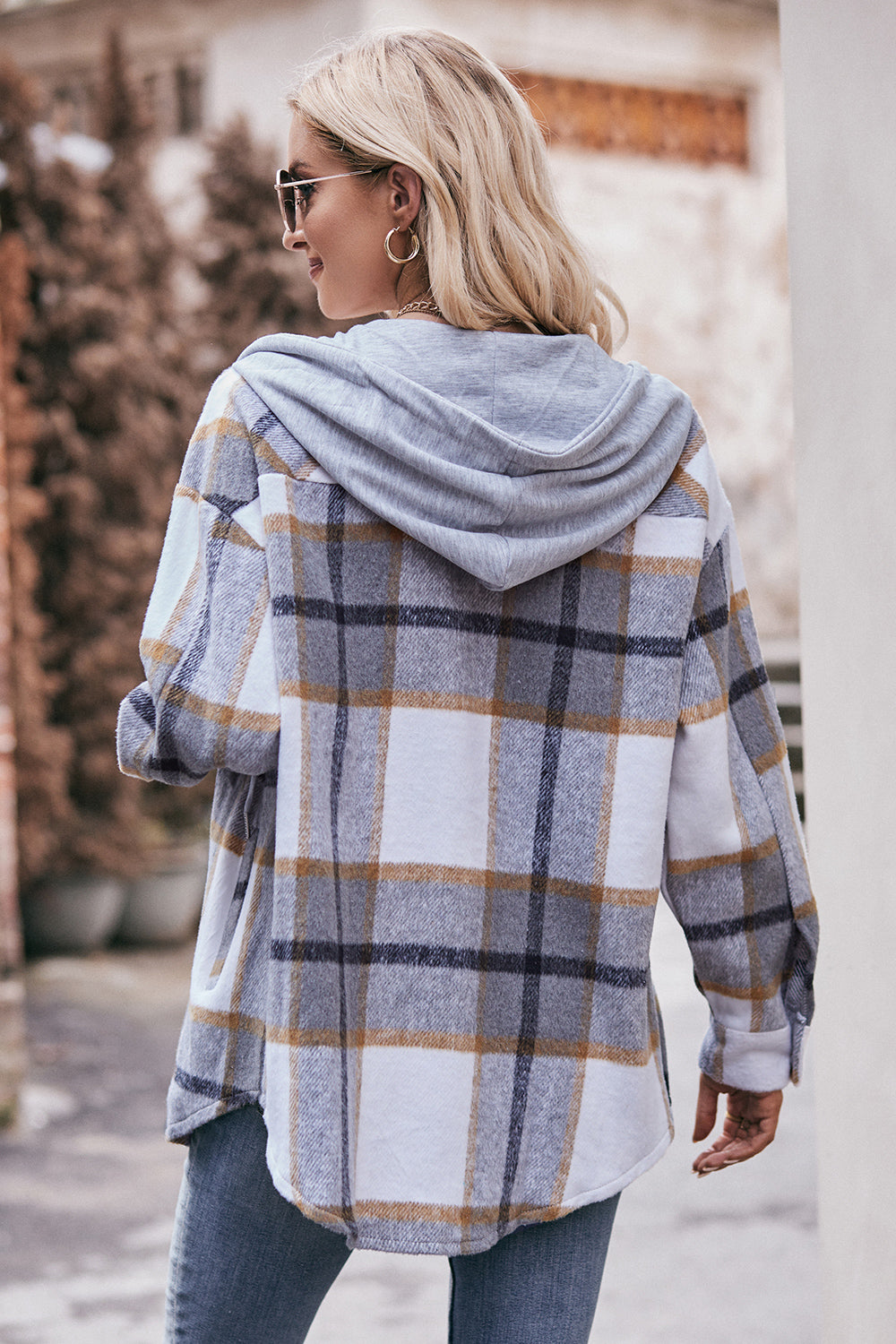 Stacey B's Mandy Plaid Dropped Shoulder Hooded Jacket