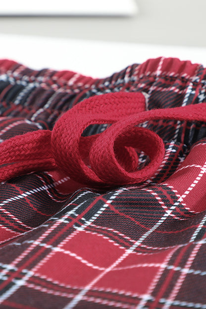 Stacey B's Round Neck Top and Drawstring Plaid Pants Lounge Set