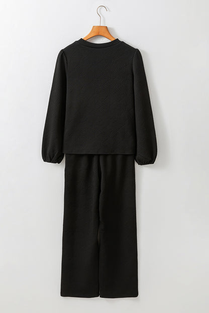 Stacey B's Black Textured Puff Sleeve Top and Pants Set