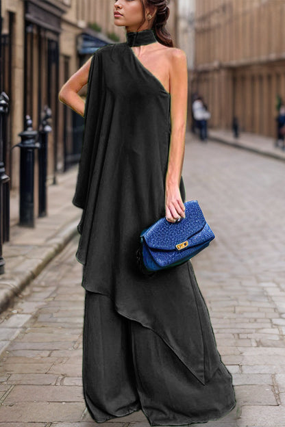 Stacey B's Mock Neck Single Shoulder Top and Pants Set