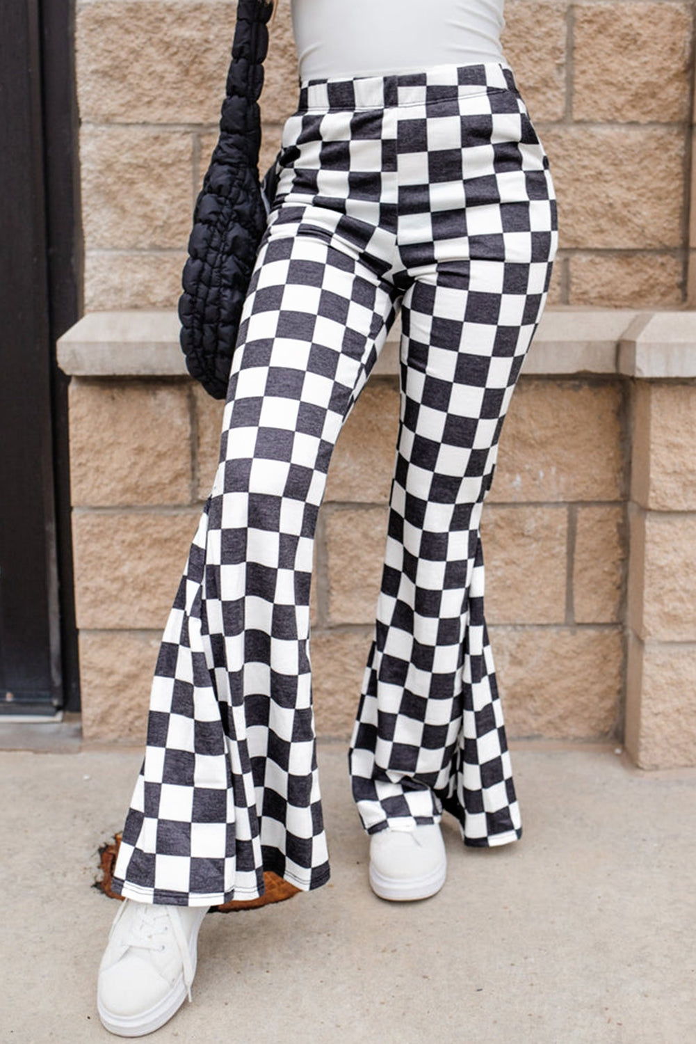 Stacey B's Black Checkered High Rise Flared Pants