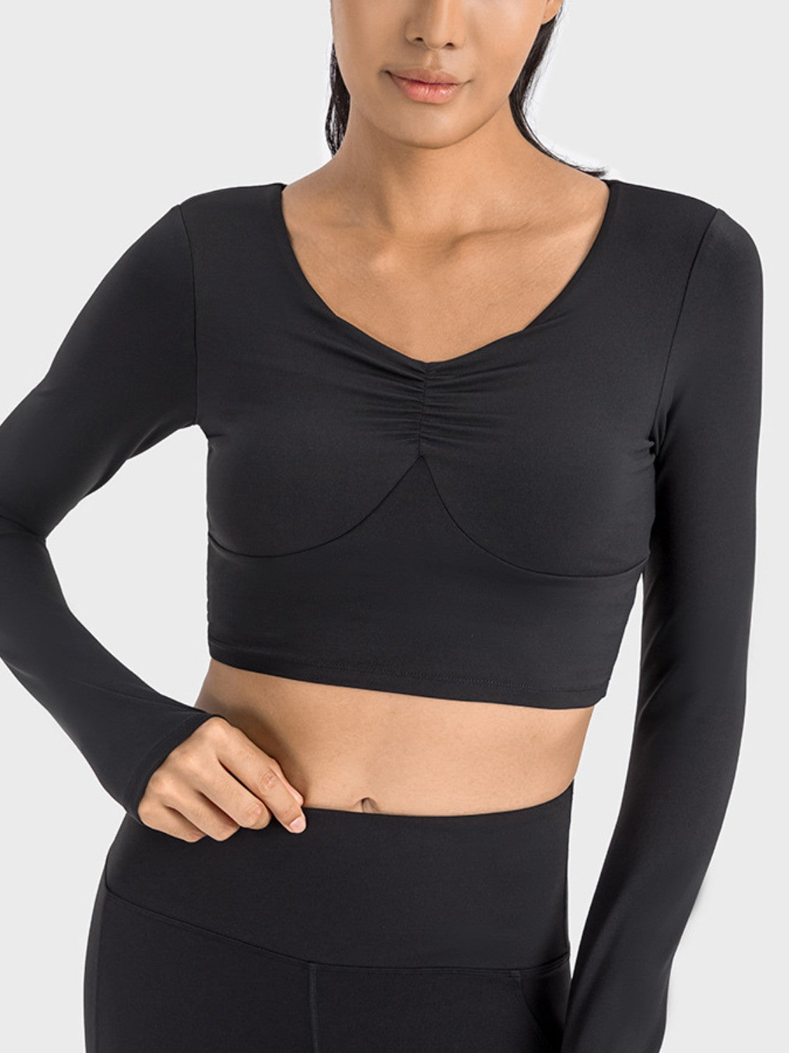 Stacey B's Millennia Ruched Cropped Long Sleeve Sports Top