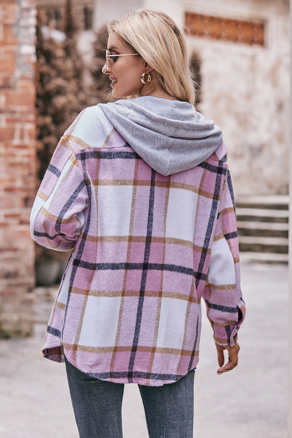 Stacey B's Mandy Plaid Dropped Shoulder Hooded Jacket