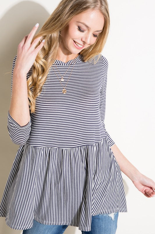 Stacey B's Plus Pin Stripe Tunic Babydoll Top