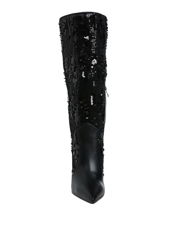 Stacey B's Sitarah Sequin Embellished Stiletto Long Boots