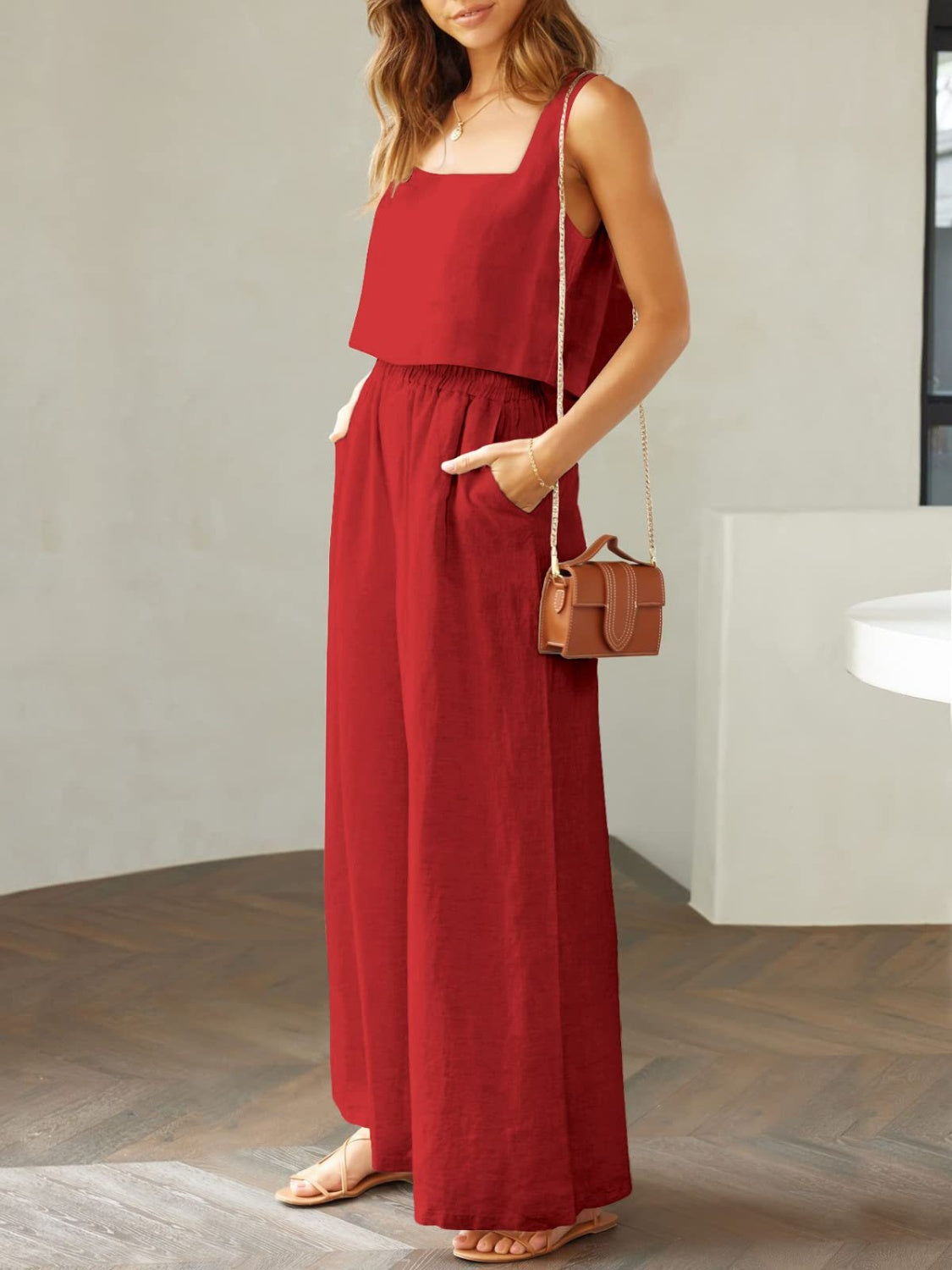 Stacey B's Square Neck Top and Wide Leg Pants Set