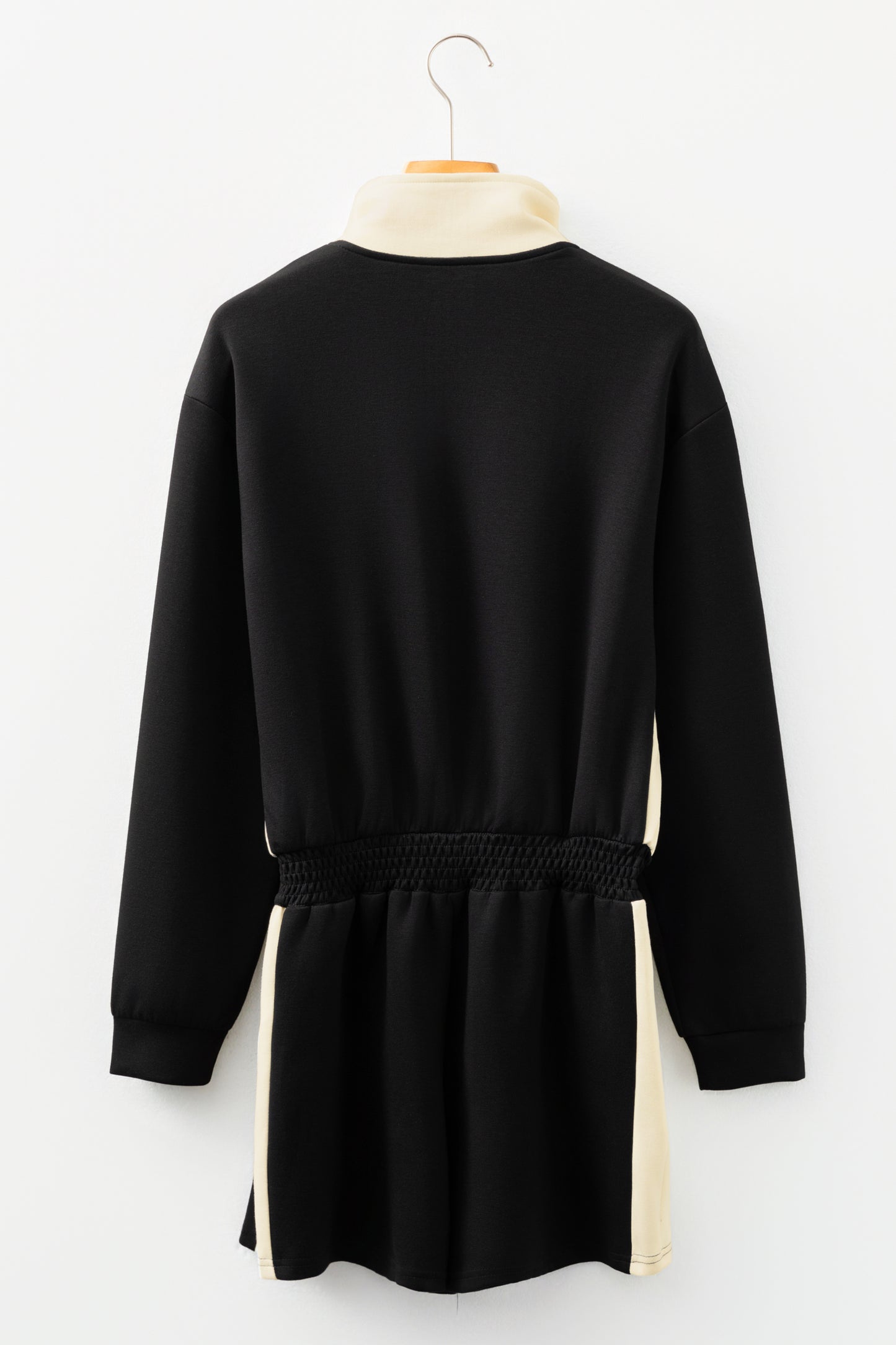 Stacey B's Black Two-tone Long Sleeve Zipped Front Casual Romper