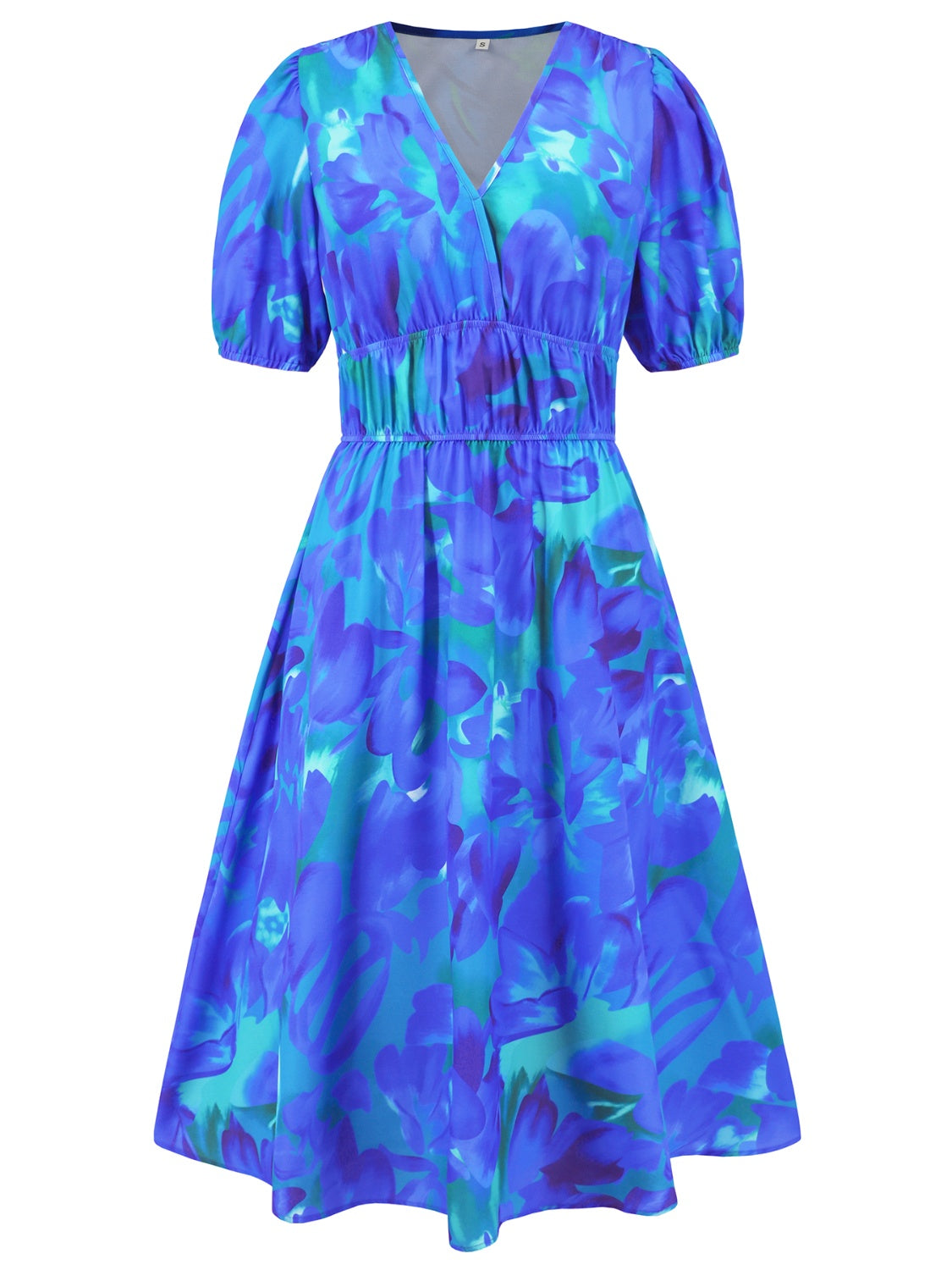 Stacey B's Ruched Printed Surplice Short Sleeve Dress