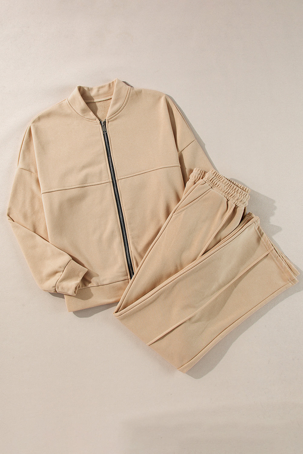 Stacey B's Apricot Solid Seamed Zipper Jacket and Drawstring Waist Pants Set