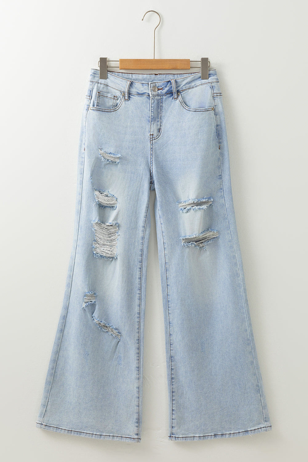 Stacey B's Beau Blue Light Wash Distressed High Waist Wide Leg Jeans