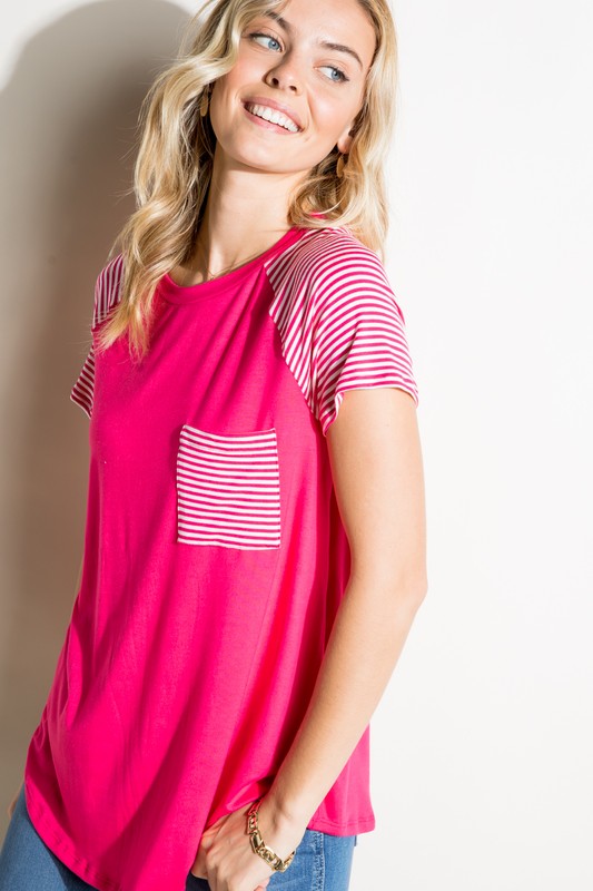 Stacey B's Plus Solid Stripe Mix Pocket Top