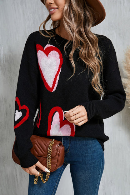 Stacey B's Angel Wings Heart Round Neck Long Sleeve Sweater