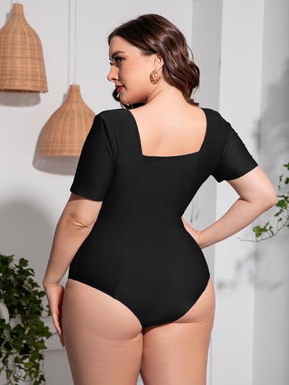 Stacey B's Plus Size Scoop Neck Short Sleeve One-Piece Swimsuit