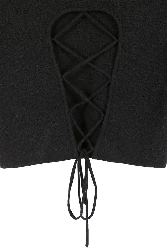 Stacey B's Mock neck lace-up open back top