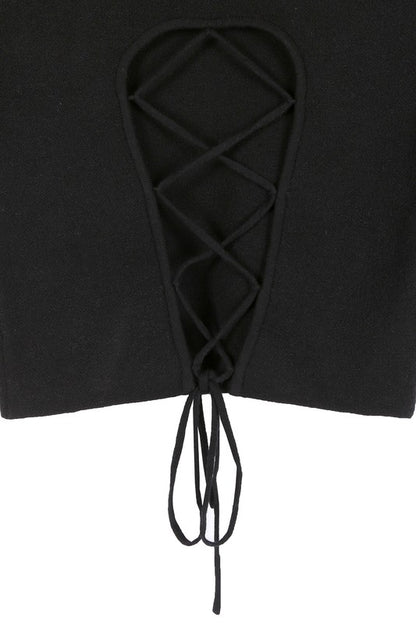 Stacey B's Mock neck lace-up open back top
