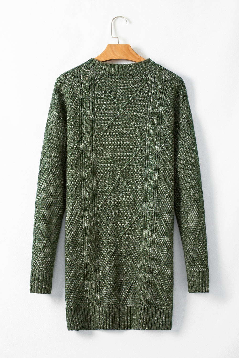 Stacey B's Mist Green Cable Knit Drop Shoulder Loose Fit Sweater Dress