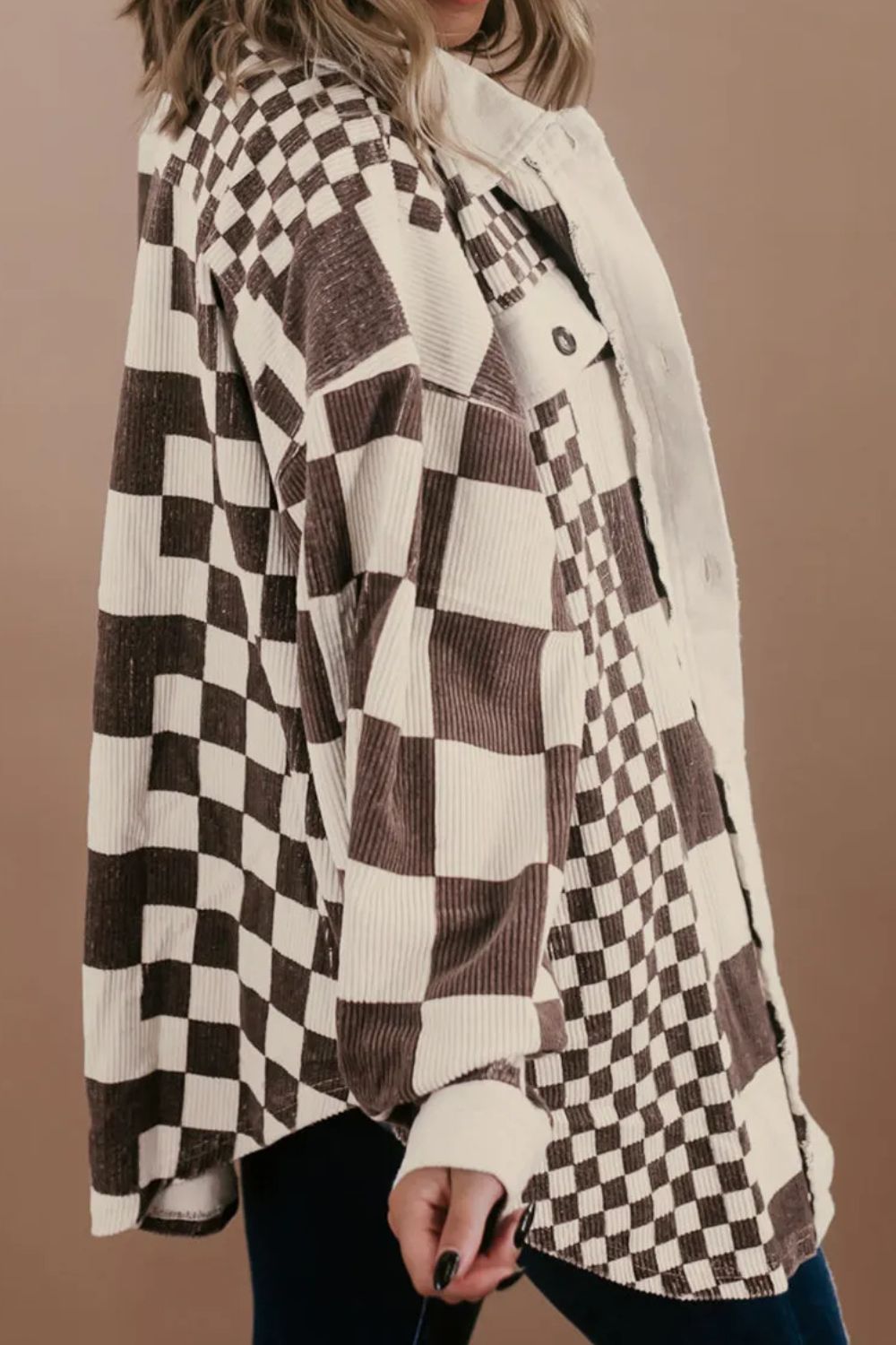 Stacey B's  Checkered Button Up Long Sleeve Jacket