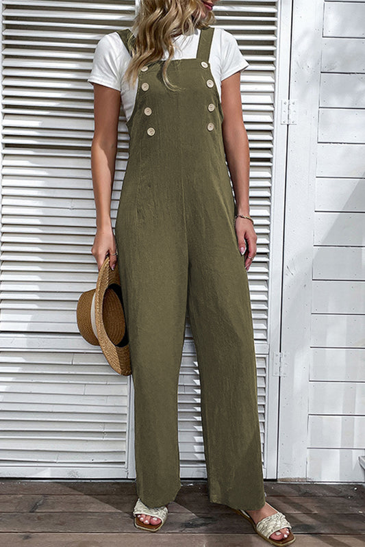 Stacey B's Jungle Green Solid Color Buttoned Straight Leg Overall
