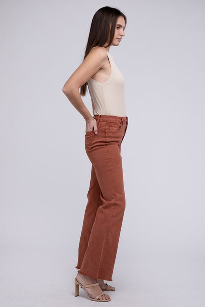 Stacey B's Acid Washed Frayed Cutoff Hem Straight Wide Pants