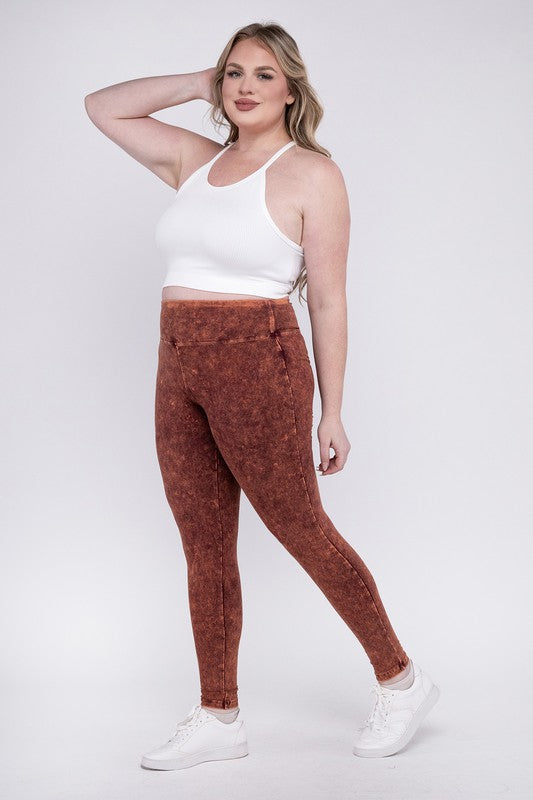 Stacey B's Plus Mineral Washed Wide Waistband Yoga Leggings