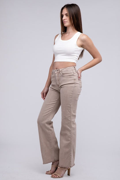 Stacey B's Acid Washed Frayed Cutoff Hem Straight Wide Pants