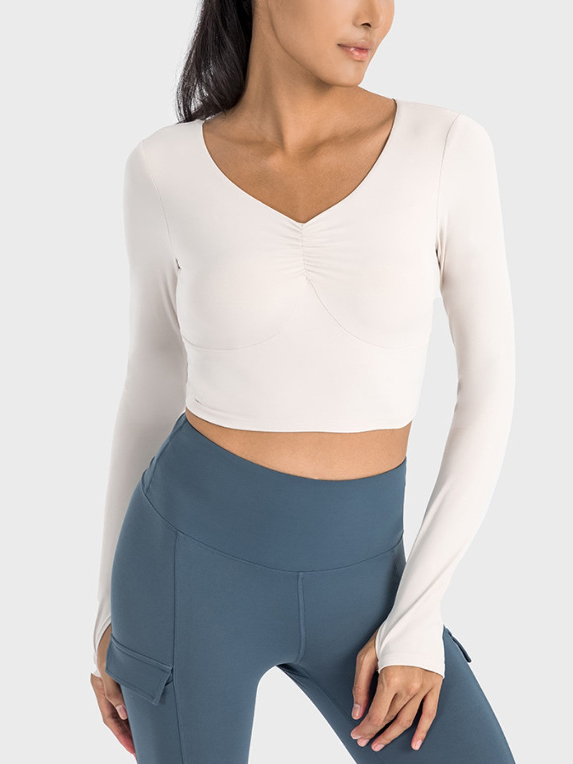 Stacey B's Millennia Ruched Cropped Long Sleeve Sports Top