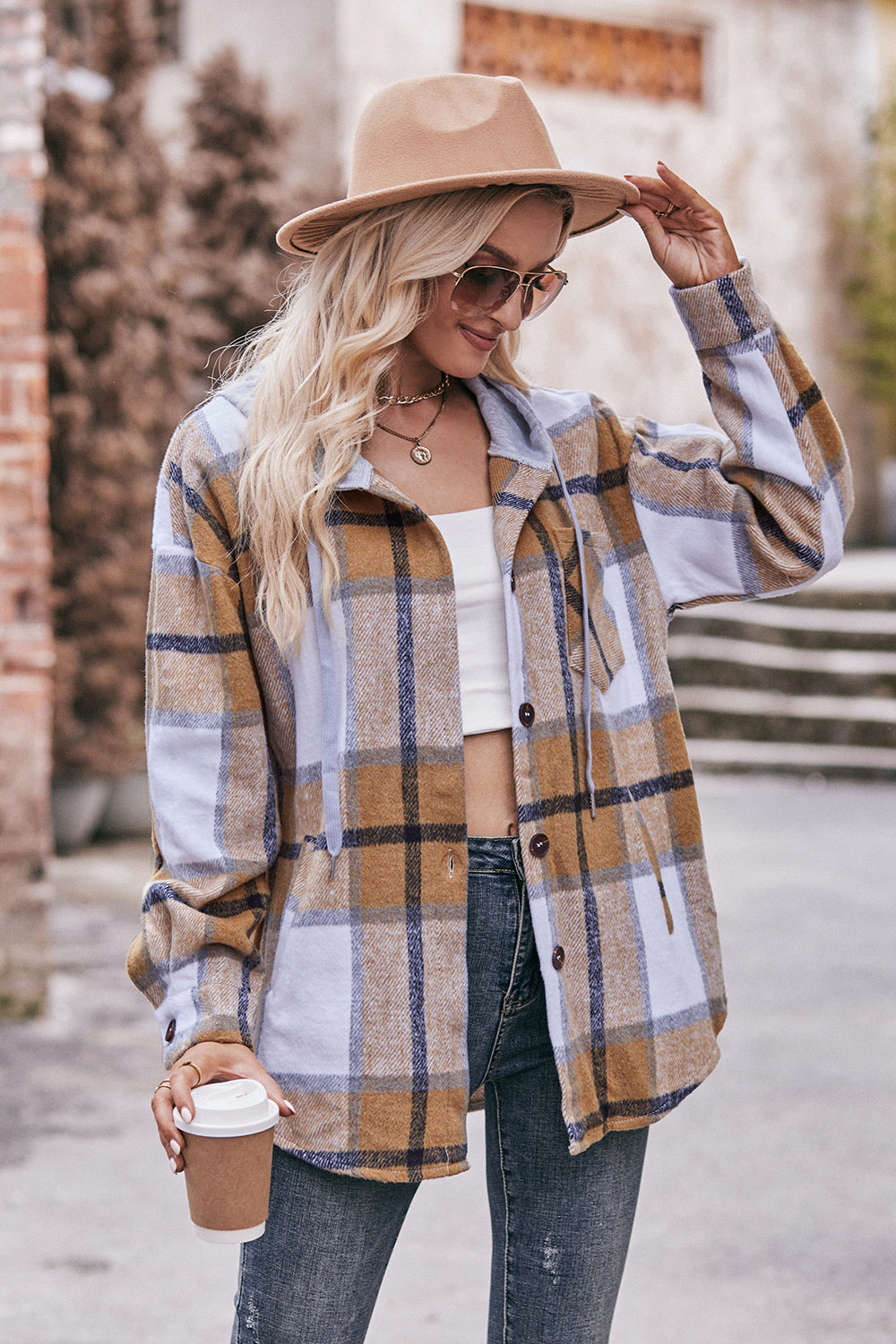 Stacey B's Mandy Plaid Dropped Shoulder Hooded Jacket