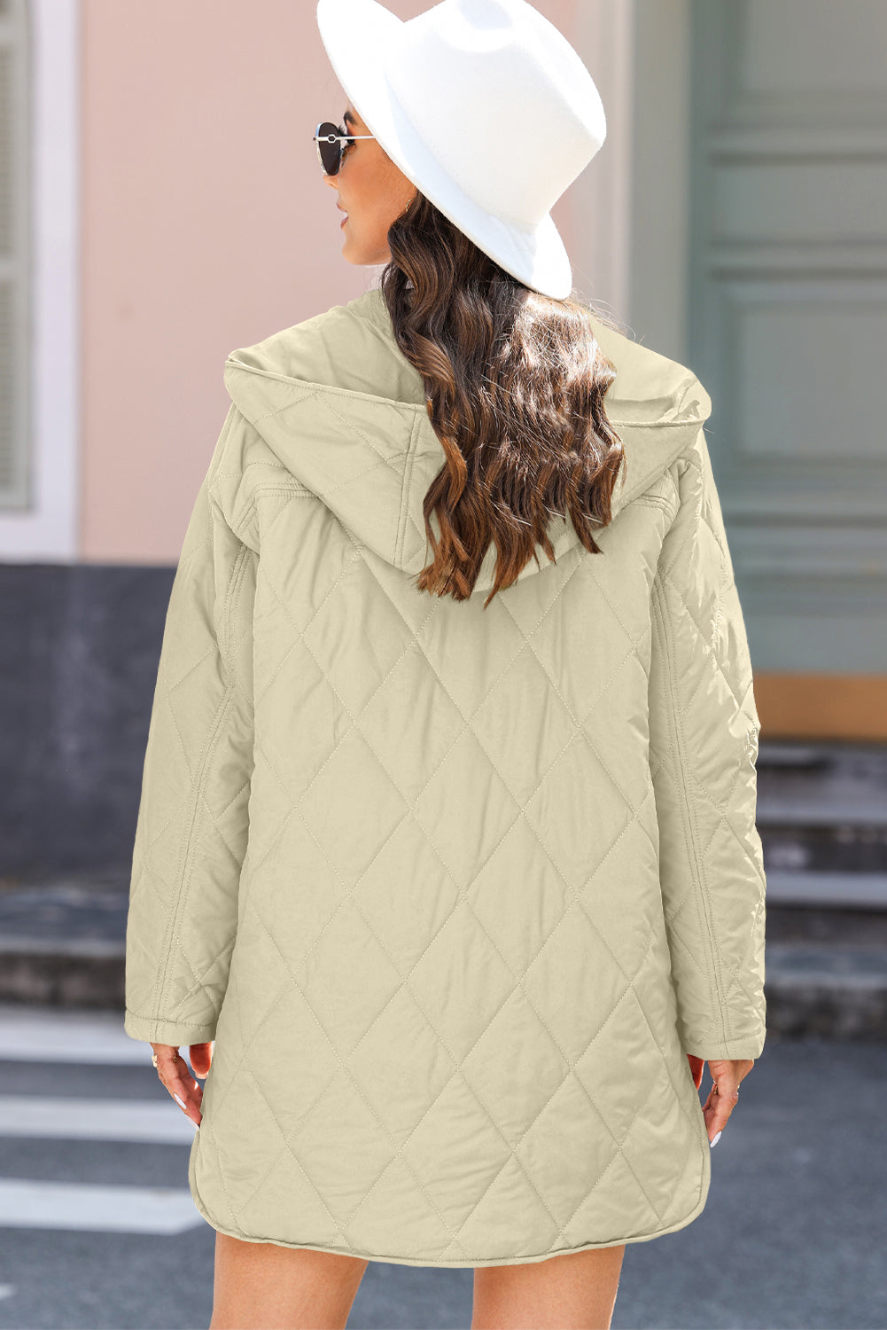 Stacey B's Beige Quilted Snap Button Hooded Coat