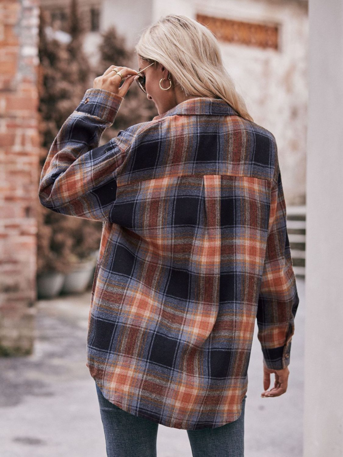 Stacey B's Mandy Plaid Dropped Shoulder Longline Shirt