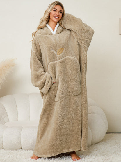 Stacey B's Pocketed Contrast Long Sleeve Hooded Lounge Dress