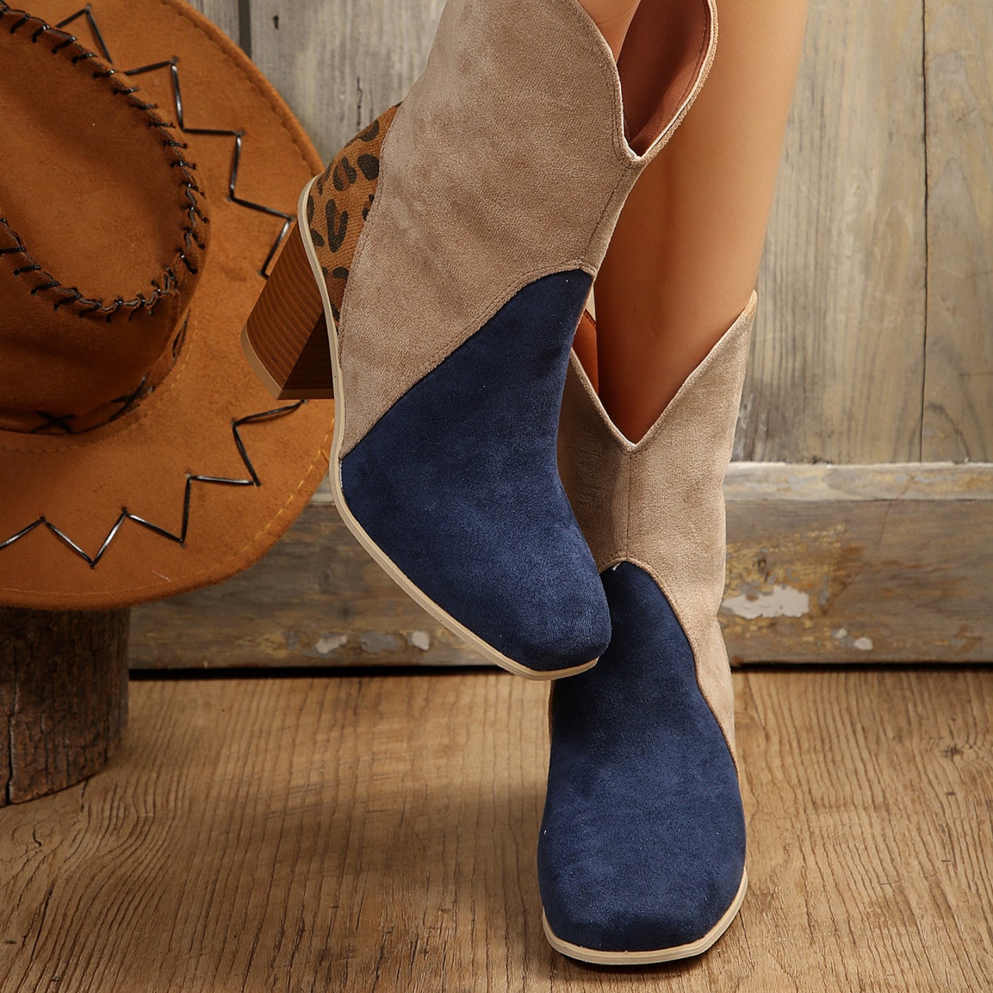 Stacey B's Suede Square Toe Block Heel Boots