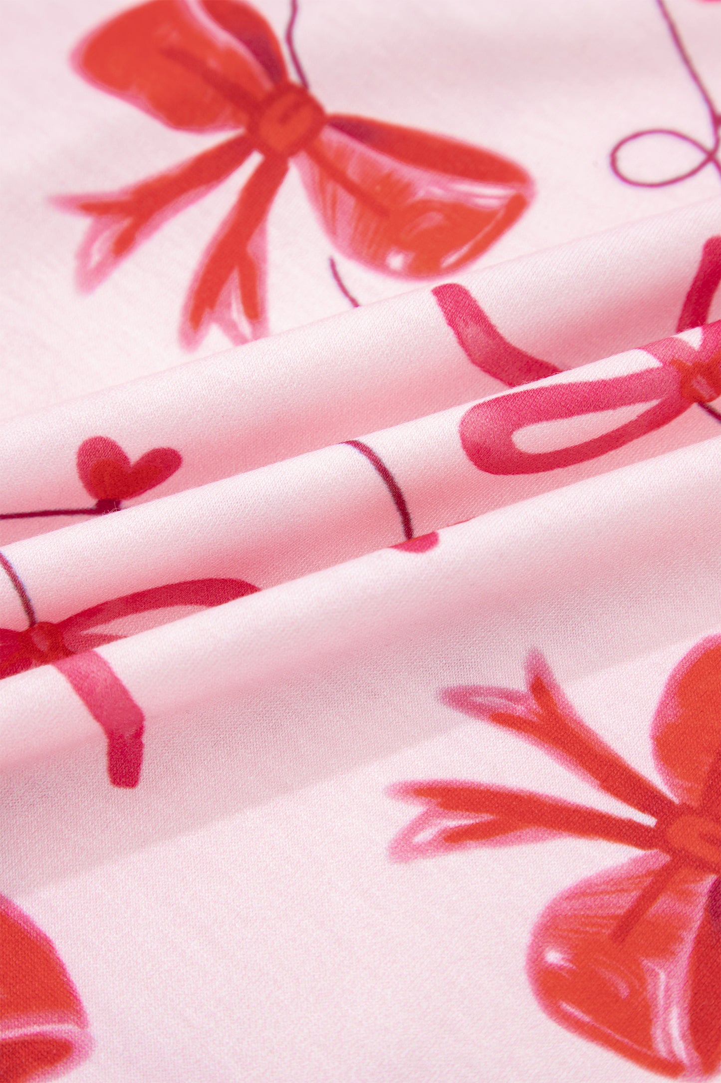 Stacey B's Red Romantic Bow Print Loose Tee Drawstring Shorts 2pcs Lounge Set