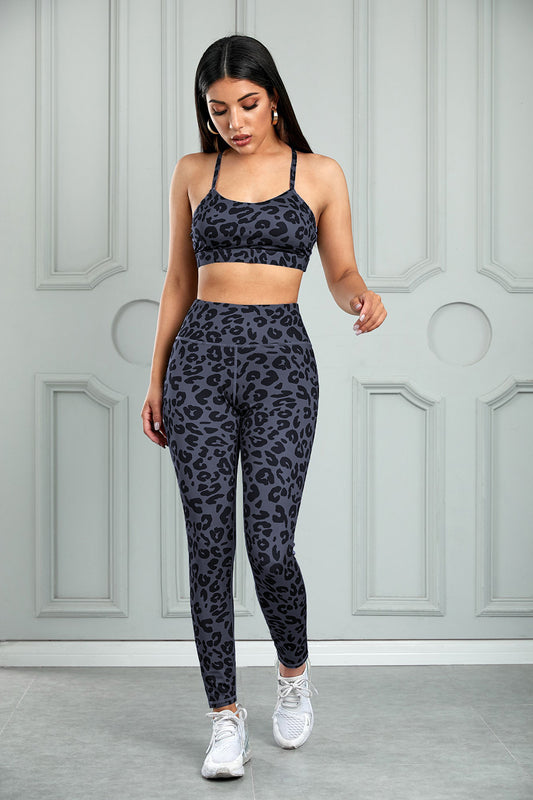 Stacey B's Leopard Cutout Sports Bra and Leggings Set