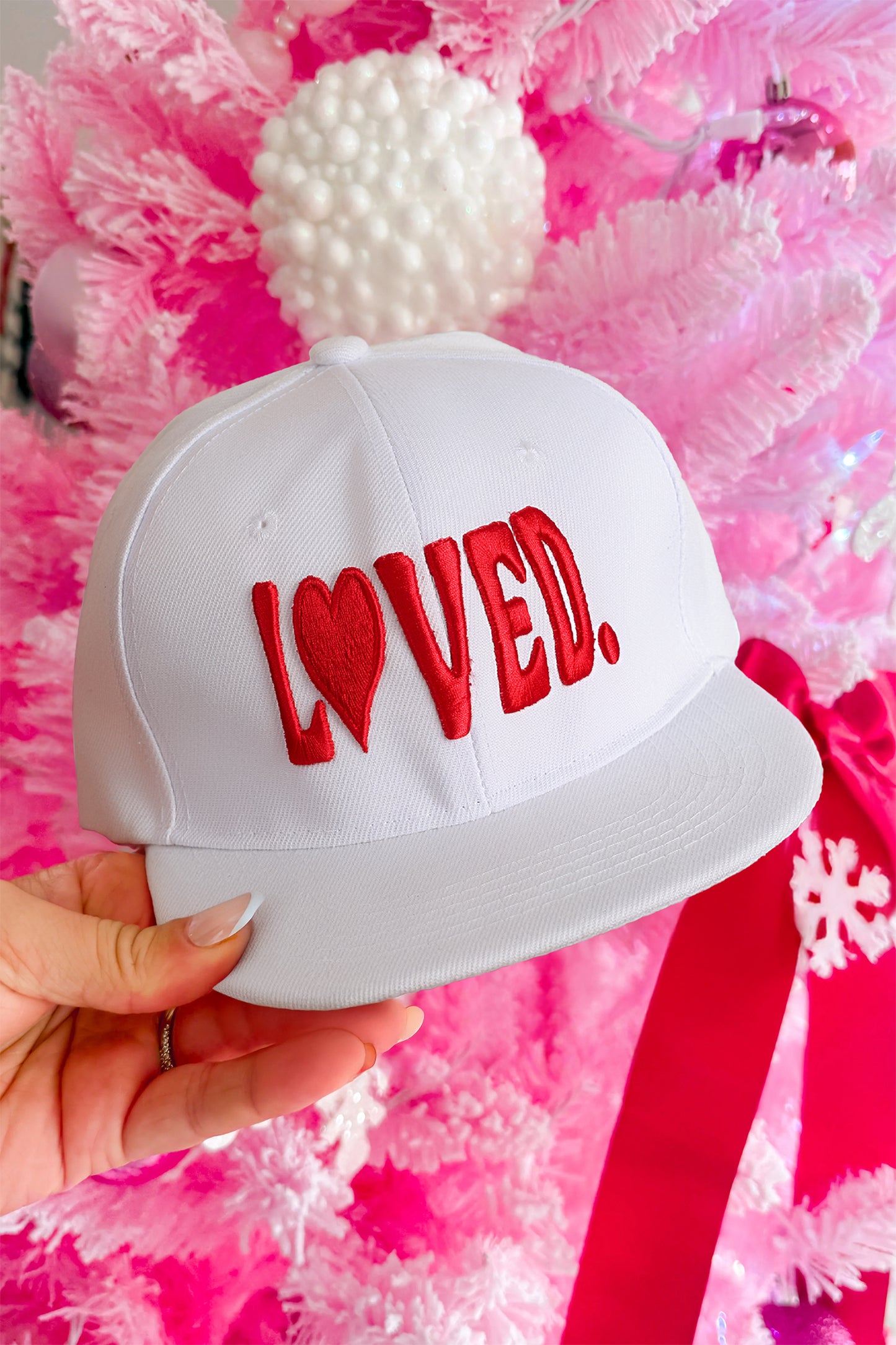 Stacey B's White LOVED Custom Embroidered Valentines Day Baseball Cap