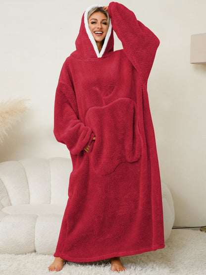 Stacey B's Pocketed Contrast Long Sleeve Hooded Lounge Dress