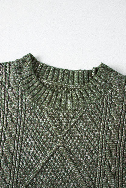 Stacey B's Mist Green Cable Knit Drop Shoulder Loose Fit Sweater Dress